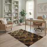 Gold Art Deco Fan Geometric Area Rug