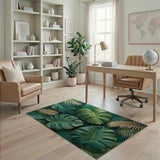 Verdant Green Monstera Leaf Washable Area Rug
