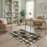 Distressed Plaid Brown Tan Area Rug