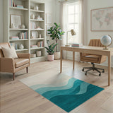 Teal Wave Layered Abstract Area Rug