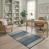 Navy Blue Coastal Wave Area Rug on Beige