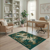 ODIKA Vintage Tropical Jungle Washable Area Rug - Low Pile Non-Slip Palm Tree Rug