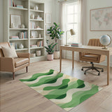 Layered Green Waves Geometric Area Rug