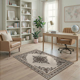 Beige and Neutral Ornate Floral Vintage Beige Area Rug