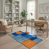 Bold Blue Orange Geometric Abstract Area Rug
