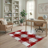 Bold Red White Checkered Geometric Area Rug