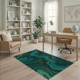 Teal Gold Marble Swirl Area Rug