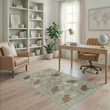Capybara Floral Green Washable Area Rug