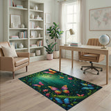 ODIKA Enchanted Forest Butterfly Washable Rug - Colorful Non-Slip Low Pile Nursery Carpet