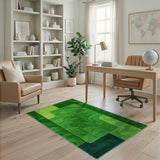 Vibrant Green Leaf Geometric Area Rug