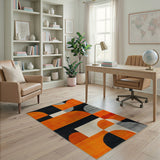 Bold Orange Black Geometric Area Rug