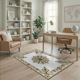 Ornate Gold Floral Medallion Traditional Persian Area Rug