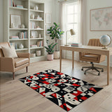 Multi-color and Patterns Bold Geometric Red Black White Area Rug