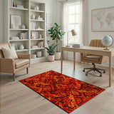 Red Fiery Red Geometric Modern Area Rug
