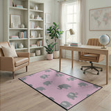 Cute Grey Elephants on Pink Area Rug