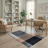 Modern Geometric Striped Area Rug Black Grey Coral