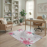 Vintage Pink Roses Floral Pink Area Rug