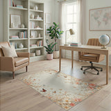 Beige and Neutral Vintage Floral Butterflies Beige Area Rug