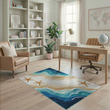 Starfish Ocean Waves Coastal Beach Area Rug