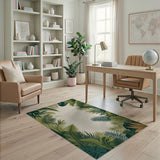Green Lush Green Palm Leaf Border Area Rug