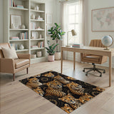 Tribal Cheetah Mandala Area Rug Black Gold