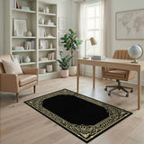Gold and Silver Ornate Gold Frame Black Area Rug