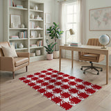 Bold Red Houndstooth Check Area Rug