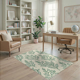 Green Leaf Outline Beige Area Rug