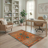 ODIKA Washable Southwestern Tribal Rug - Terracotta Geometric Low Pile Non-Slip Area Rug