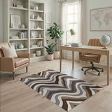 Layered Wave Brown Tan Geometric Area Rug
