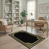 Art Deco Gold Border Black Area Rug