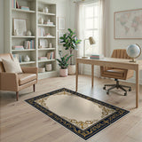Ornate Gold Navy Baroque Border Area Rug