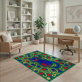 Whimsical Blue Cat with Colorful Light Bulbs Area Rug