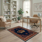 Ornate Royal Crown Navy Area Rug