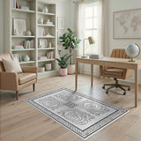 Ornate Swirling Floral Black White Area Rug