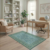 Teal Zebra Stripe Geometric Area Rug