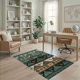 Teal Aztec Pyramid Heritage Tribal Rug