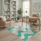 Coastal Beach Blue and Teal Ocean Wave Area Rug