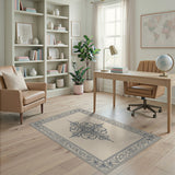 Ornate Gray Medallion Beige Area Rug