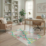 Teal Vine Pink Floral Lattice Area Rug