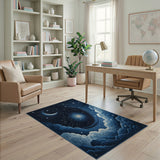 Starry Spiral Crescent Moon Blue Area Rug