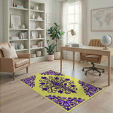 Vibrant Purple Floral Mandala Yellow Area Rug