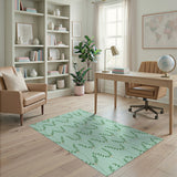 Teal Green Leaf Berry Pattern Area Rug