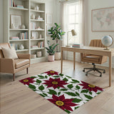 Red Red Poinsettia Floral Pattern Area Rug