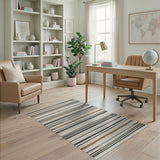 Black White Striped Woven Tassel Rug