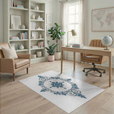 Ornate Blue Snowflake Frame Area Rug