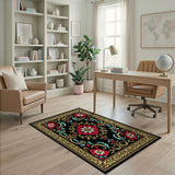 Ornate Black Gold Floral Vintage Area Rug