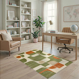 Green Modern Green Geometric Area Rug