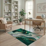 Emerald Green Marble Gold Vein Abstract Area Rug