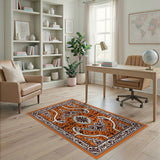 Vintage Orange Damask Floral Area Rug